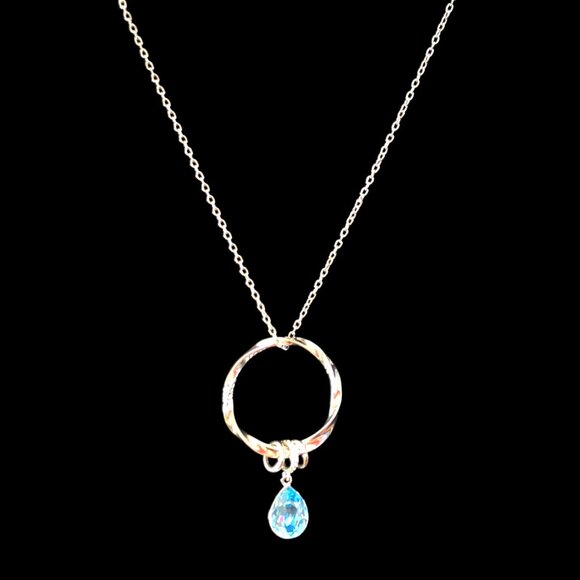 Borun Silver Circle Pendant Necklace with Blue Teardrop Crystal Charm - Picture 2 of 4